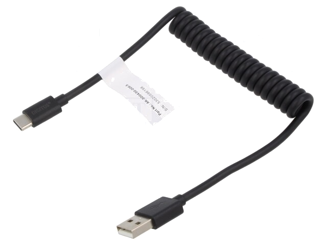Kabel; Power Delivery (PD),spiraalvormig,USB 2.0; vernikkeld Kabel; Power Delivery (PD),spiraalvormig,USB 2.0; vernikkeld
